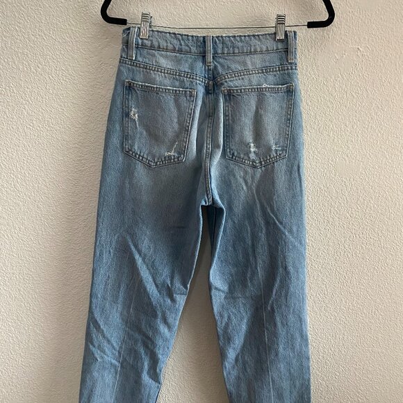 Zara High Rise Tapered Jeans Distressed Medium Wash 4 / 26 Inch Inseam - Picture 3 of 5